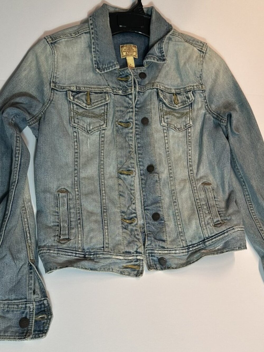 🔥VTG Abercrombie & Fitch Y2K Distressed Denim Trucker Jacket L EUC